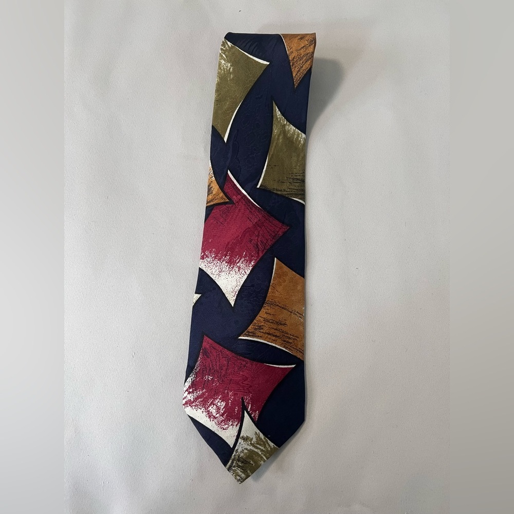 Vtg Pavone Mens Necktie Tie Burgundy Red Grey‎ Black Geometric